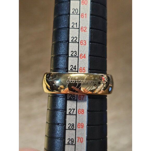Elf Ring of Power Polished Heavy Tungsten Gold with Elvic Engraved Size 11.5 - Picture 3 of 5